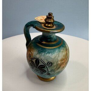 Vintage Greek Perfume Bottle With Gold Trim And Mythological Figures 4" Empty